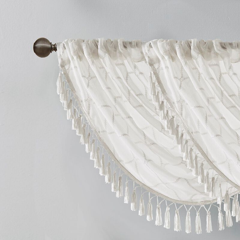 Gracie Mills Cyprian Sheer Allover Diamond Embroidered Waterfall Valance