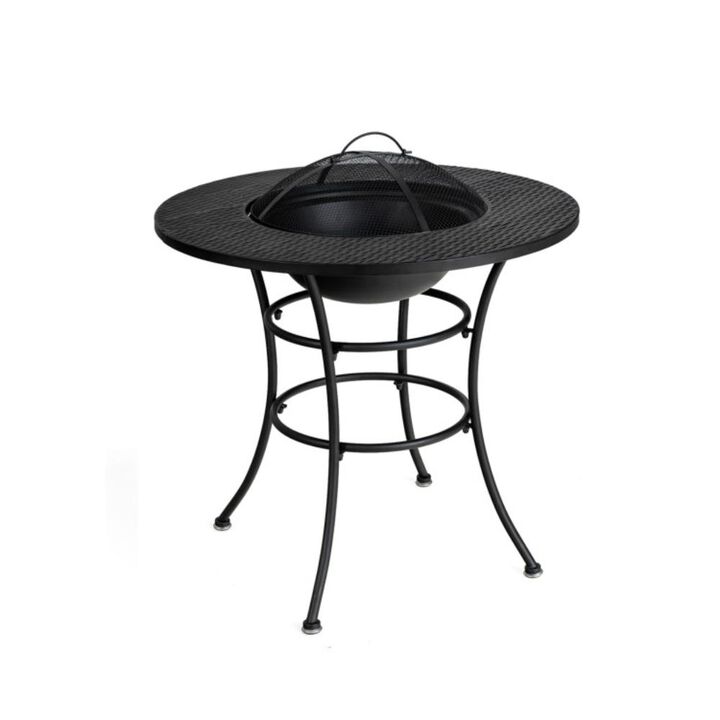 Hivvago 31.5 Inch Patio Fire Pit Dining Table With Cooking BBQ Grate