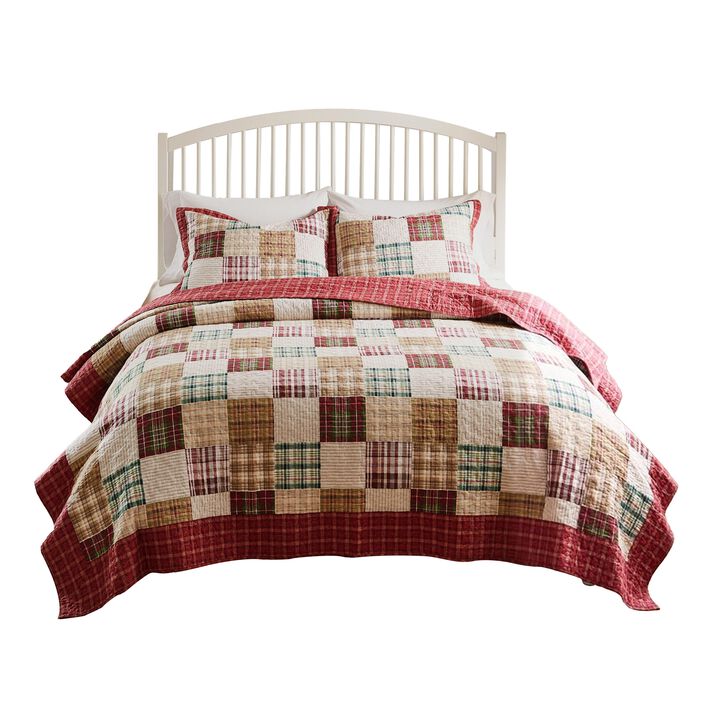 Evi 3pc Cal King Quilt and Pillow Sham Set, Plaid Pattern, Multicolor