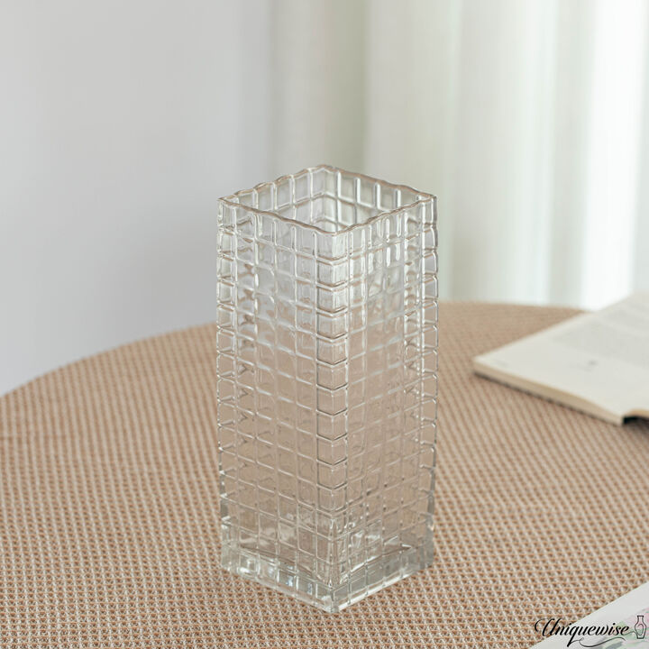 10-Inch Square Frosted Clear Glass Vase