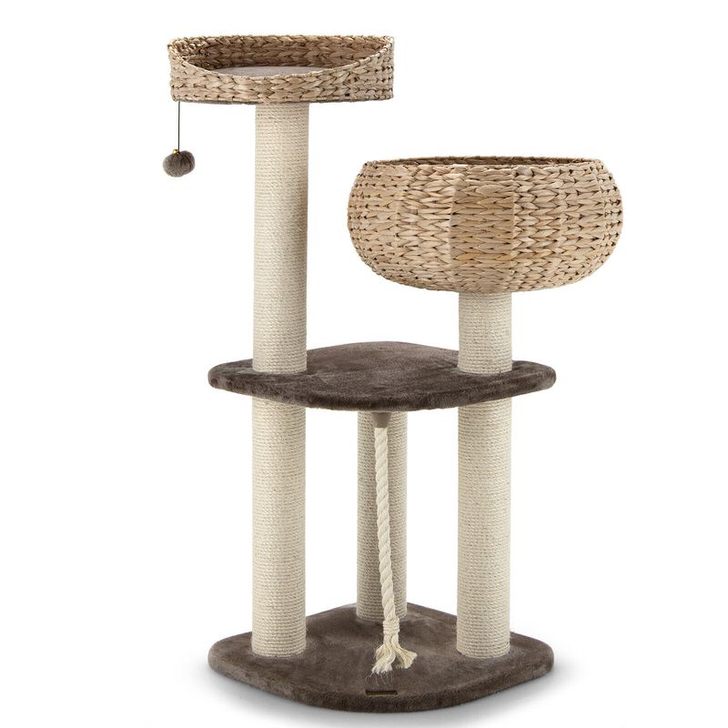 41 Inch Rattan Cat Tree with Napping Perch-Beige