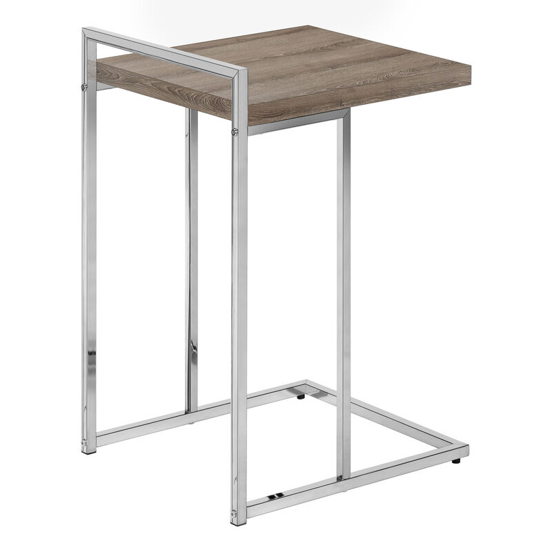 Monarch Specialties I 3638 Accent Table, C-shaped, End, Side, Snack, Living Room, Bedroom, Metal, Laminate, Brown, Chrome, Contemporary, Modern