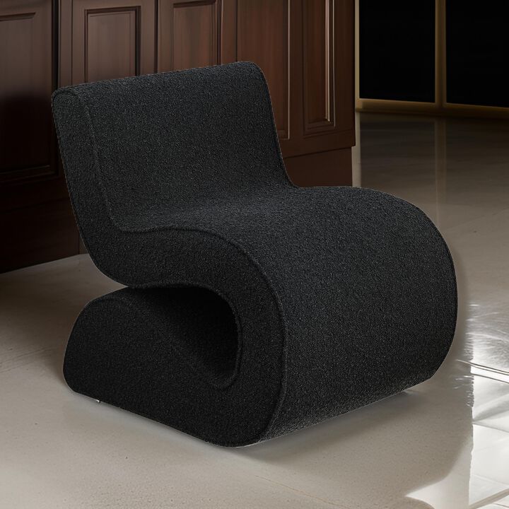 Zea Unique Accent Side Chair, Curved, Modern Gray Boucle Upholstery, Metal - Benzara
