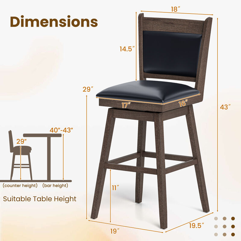 Padded Bar Stools Set of 2 with Swivel Seat and Footrest