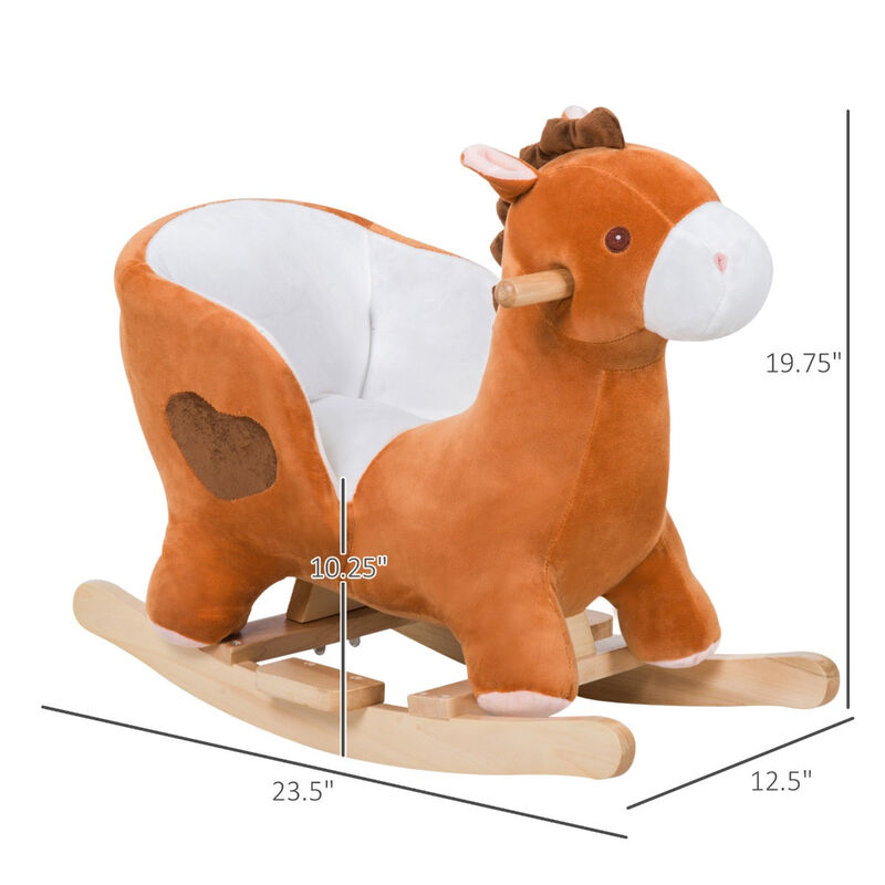 Brown/White Musical Mount: Wooden Plush Rocking Horse for Toddlers