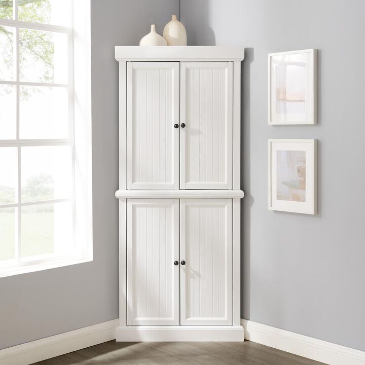Crosley Furniture Shoreline Tall Corner Pantry White - 2 Stackable Pantries
