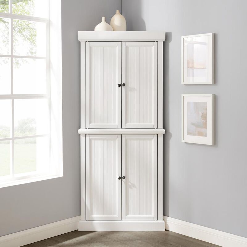 Crosley Furniture Shoreline Tall Corner Pantry White - 2 Stackable Pantries