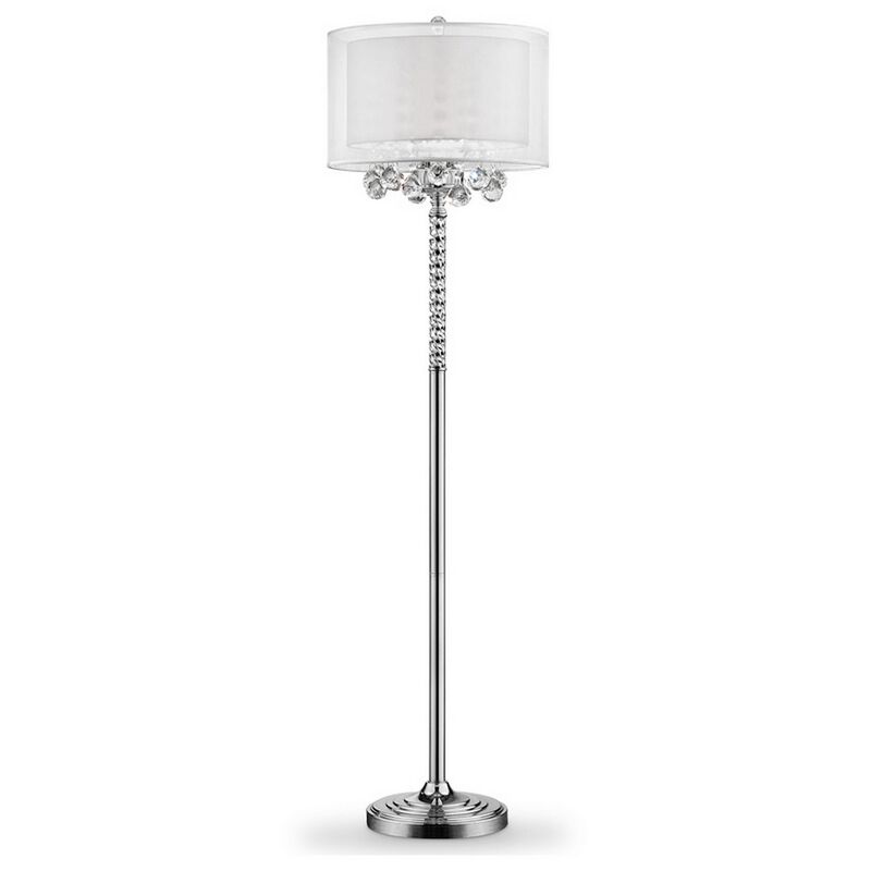Twisted Crystal Accent Floor Lamp with Dual Fabric Shade, Clear-Benzara