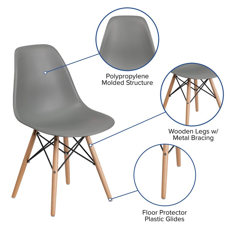 Flash Furniture Elon Series Moss Gray Plastic Chair with Wooden Legs