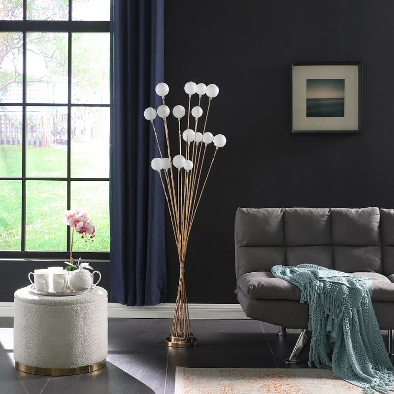 61.5" In 16-Light Acrylic Globe Aluminun LED Chrysanthe Yellow Gold Metal Floor Lamp