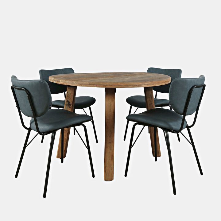 Jofran Reclamation Five Piece Round Rustic Reclaimed Solid Wood Round Dining Set