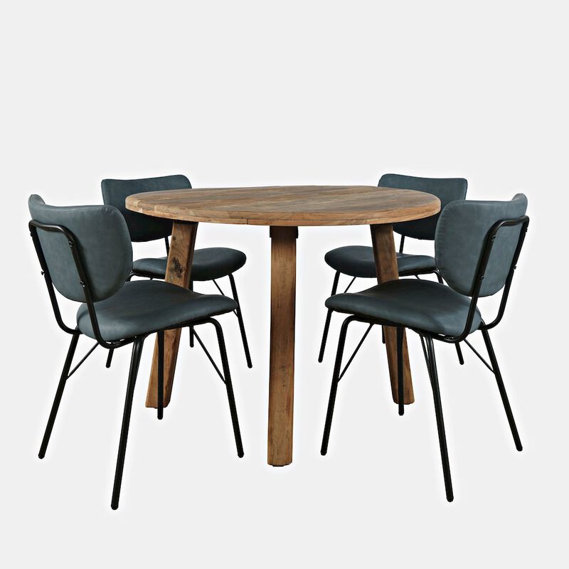 Jofran Reclamation Five Piece Round Rustic Reclaimed Solid Wood Round Dining Set