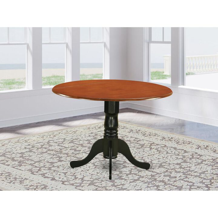 East West Furniture Dublin  Round  Table  with  two  9  Drop  Leaves  in  Black  and  Cherry  Finish
