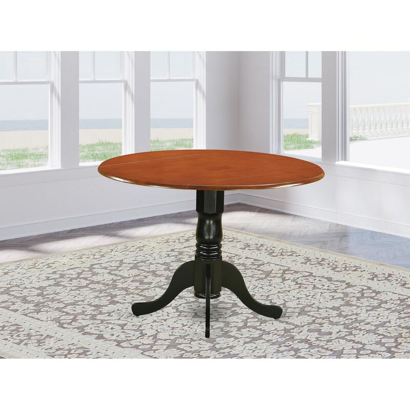 East West Furniture Dublin  Round  Table  with  two  9  Drop  Leaves  in  Black  and  Cherry  Finish