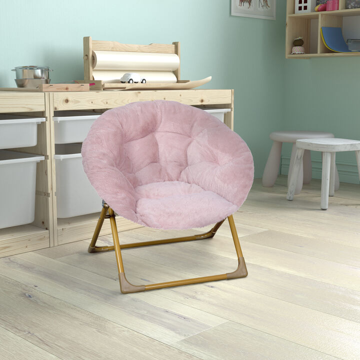 Blush Kids Fur Moon Chair - Benzara