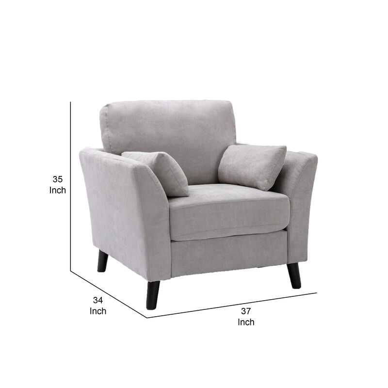 Otto 37 Inch Armchair, Pocket Coil Springs, 2 Throw Pillows, Gray Linen Fabric - Benzara