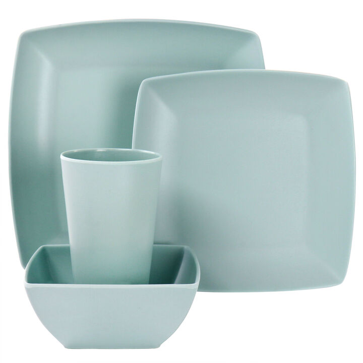 Gibson Home Grayson Melamine 16 Piece Square Dinnerware Set in Mint