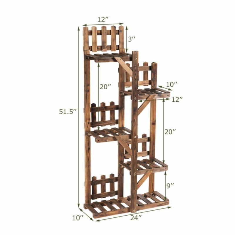 Hivvago 5-Tier Flower Rack Wood Plant Stand 6 Pots Display Shelf