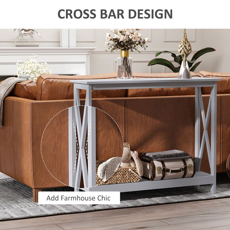Grey Modern Hallway: 2-Tier Console Table with Storage Shelf