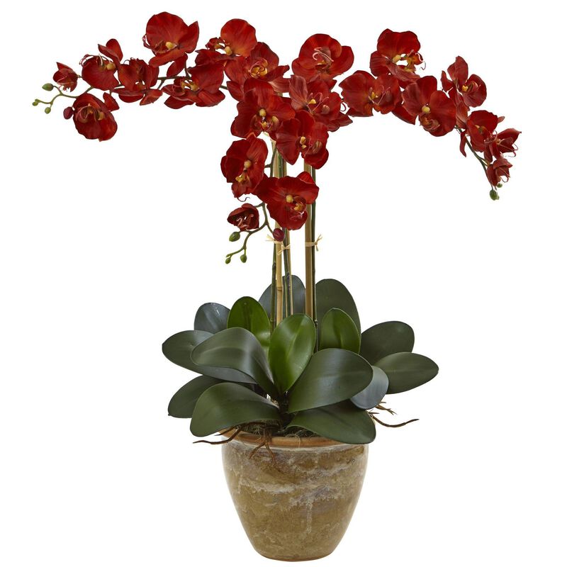 Nearly Natural 27-in Seasonal Triple Phalaenopsis Orchid Arrangement Autumn