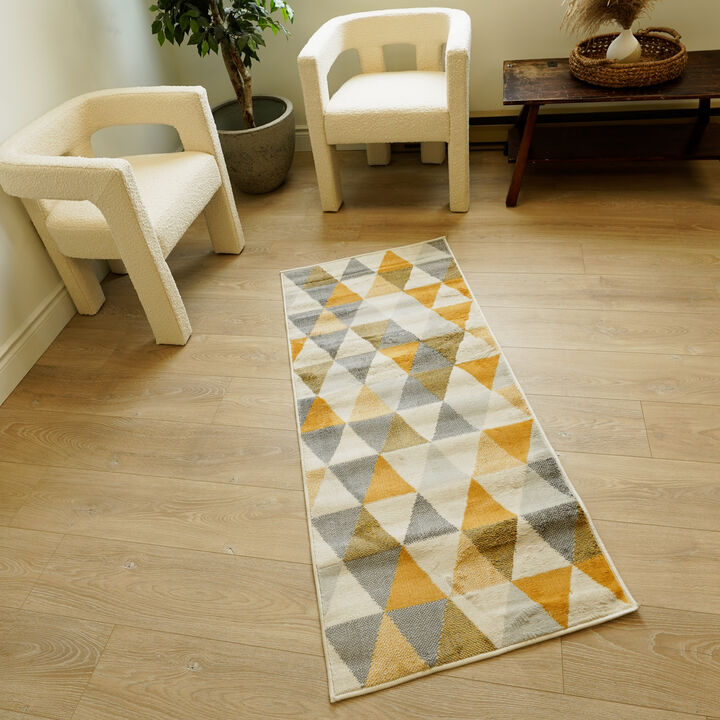 Savannah Geometric Mid-Century Modern Yellow Beige Indoor Area Rug