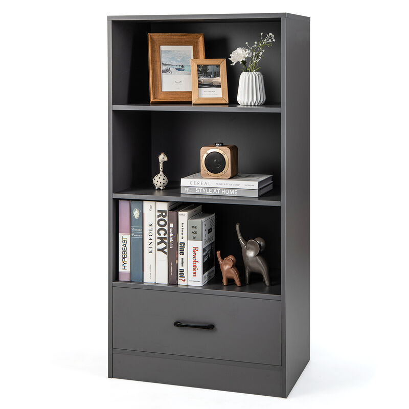 4 Tiers Wood Bookcase with Drawer