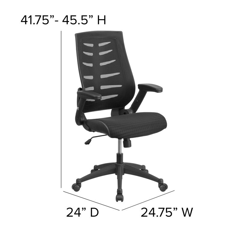 Kale High Back Designer Black Mesh Executive Swivel Ergonomic Office Chair with Height Adjustable Flip-Up Arms
