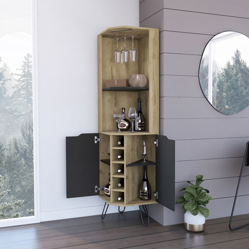 Branford 2-Shelf 6-Bottle Bar Cabinet Macadamia And Black Wengue