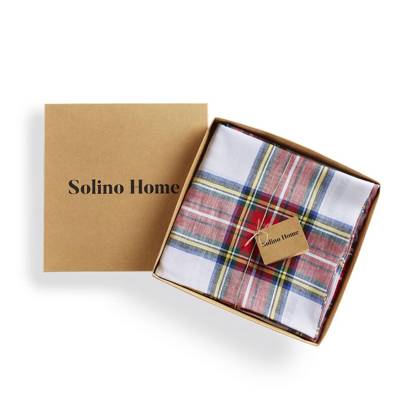 Solino Home 100% Pure Linen Round Tablecloth |Stewart Plaid