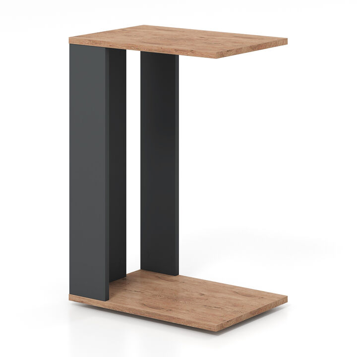 Mobile 2-Tier C-Shaped Side Table with Storage Shelf and Rolling Wheels