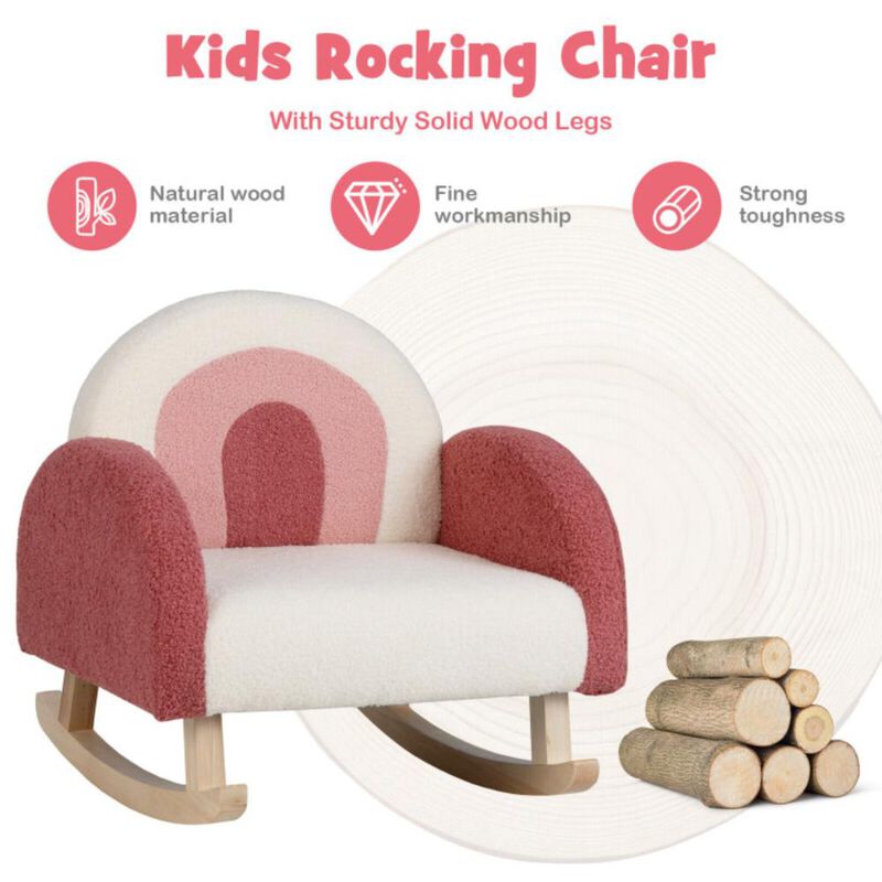 Hivvago Kids Rocking Chair Children Velvet Upholstered Sofa with Solid Wood Legs