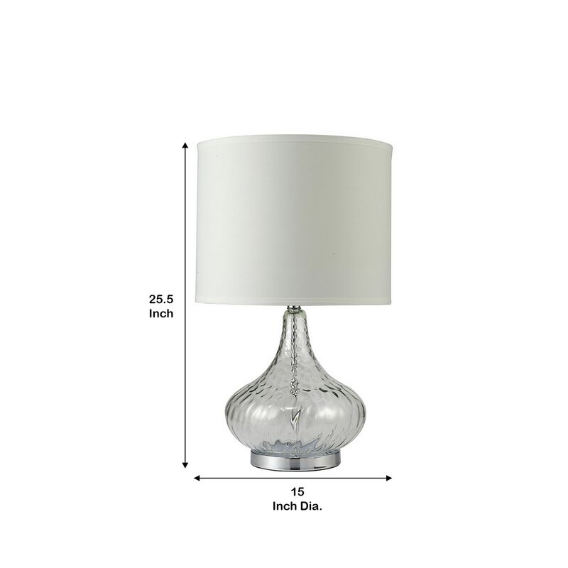 Table Lamp with Pot Bellied Glass Body, Clear and White-Benzara