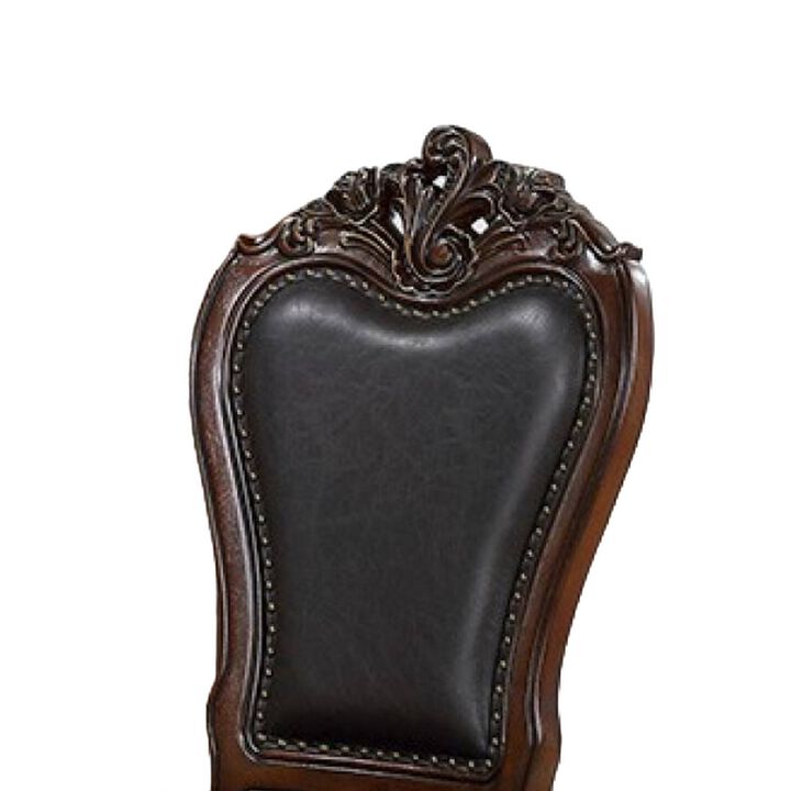 Zenie Dining Side Chair Set of 2, Cabriole Legs, Faux Leather, Cherry Brown