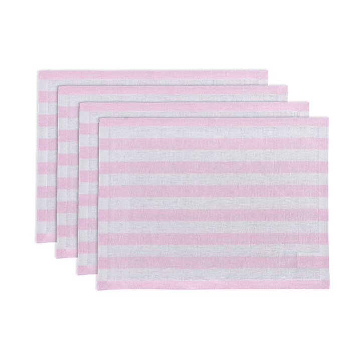 Solino Home 100% Pure Linen Placemats 14 x 19 Inch Set of 4 | Sorrento Stripe
