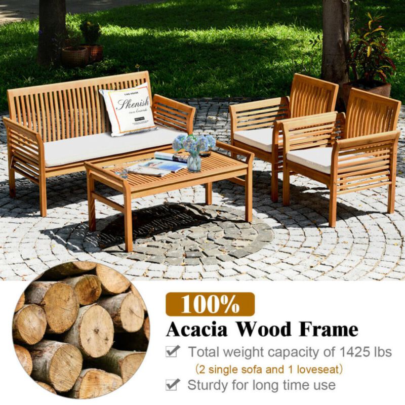Hivvago 4 Pieces Outdoor Acacia Wood Sofa Furniture Set