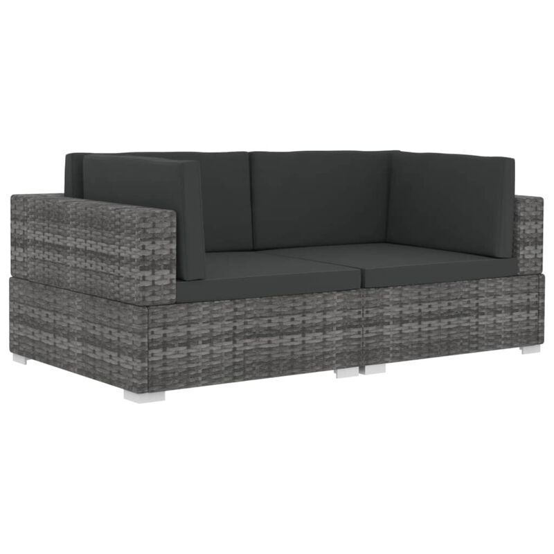 vidaXL 2 Piece Garden Sofa Set with Cushions Poly Rattan Gray