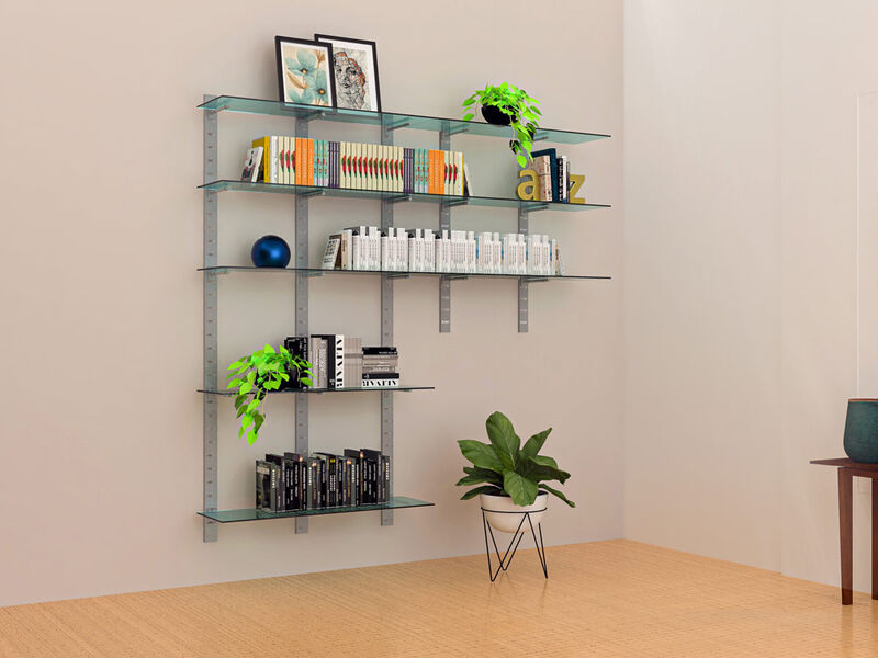 Trendy  Living Room Shelving System 91" & 46" High with 8 Wood Shelves 48" Length 10"-12" Width | 4 Sections- Shelves Sold Separately
