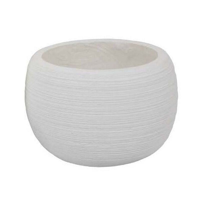Line 10 Inch Planter Set of 2, Round Resin Body, Carved White Finish - Benzara