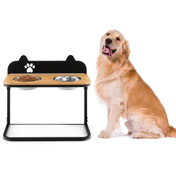 Hivvago Dog Bowl Stand with 2 Stainless Steel Food Water Bowls