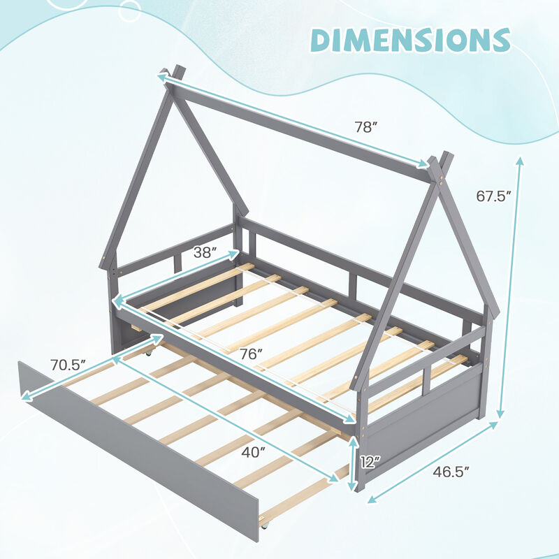 House Bed with Trundle and Safety Guardrail