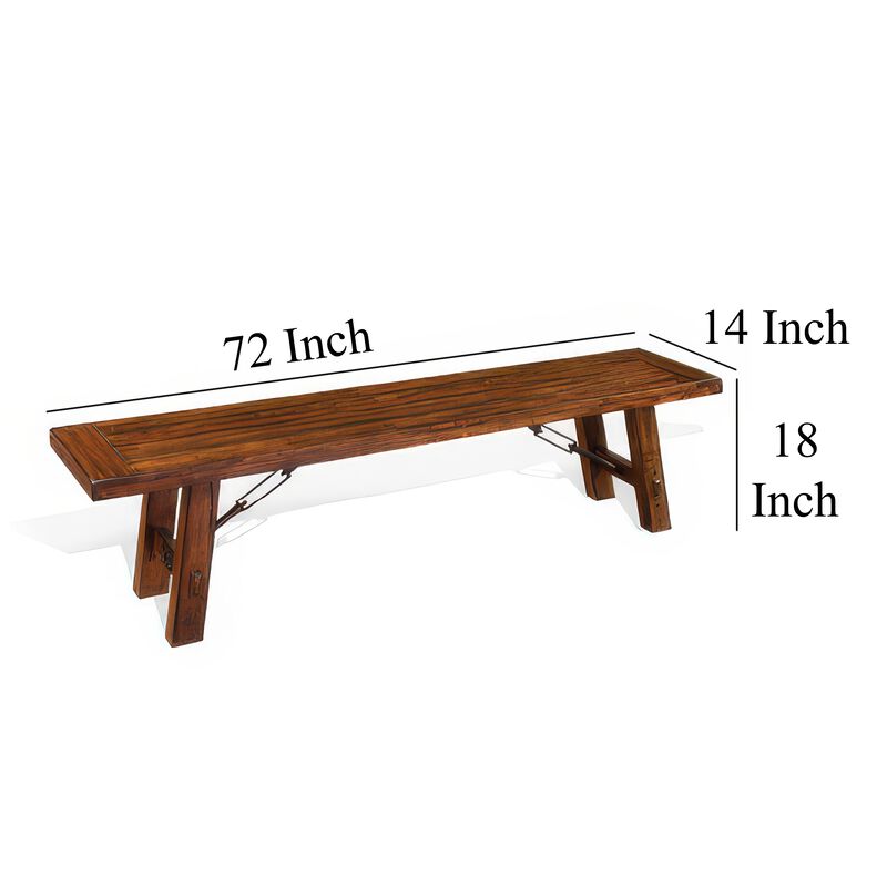 Reggie Bench, 72 Inch Brown Mahogany Wood, Metal Turnbuckle Accents - Benzara