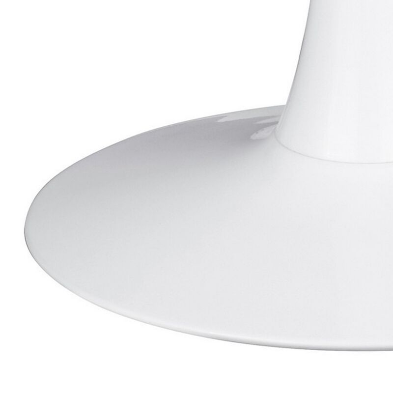 Loxi 30 Inch Round Dining Table, White Faux Marble Top, Tulip Accent Body - Benzara