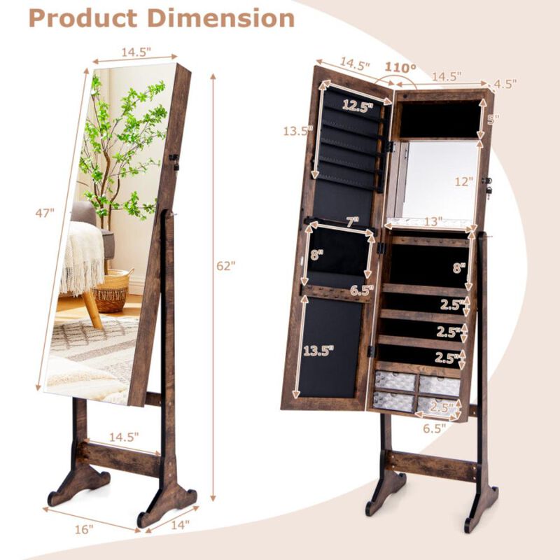 Hivvago Free Standing Full Length Jewelry Armoire with Lights