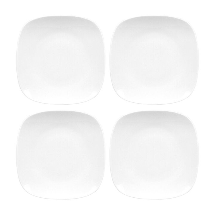 Porcelain Mimoza 9.25" x 9.25" Square White Porcelain Plate (Set of 4)