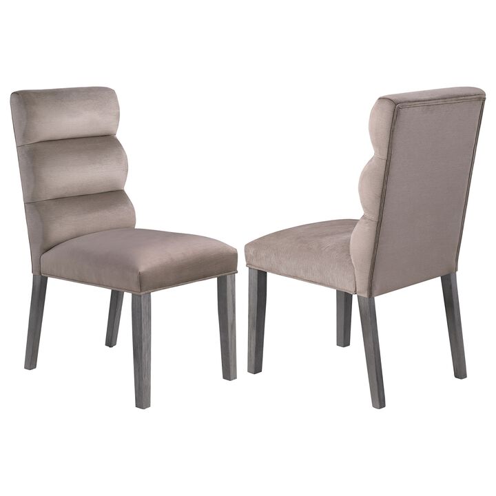 Cary Dining Chair Set of 2, Ash Gray Fabric, Tufted Foam Filled Cushion - Benzara