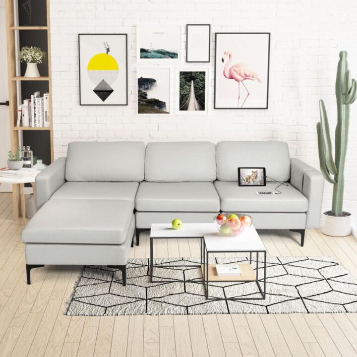 Hivvago Modular L-shaped Sectional Sofa with Reversible Chaise and 2 USB Ports