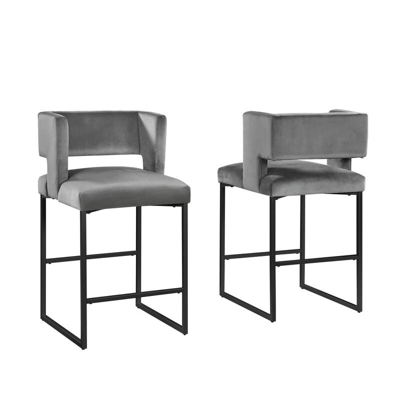 Lynx Velvet Bar Stools in Matte Black (Set of 2)