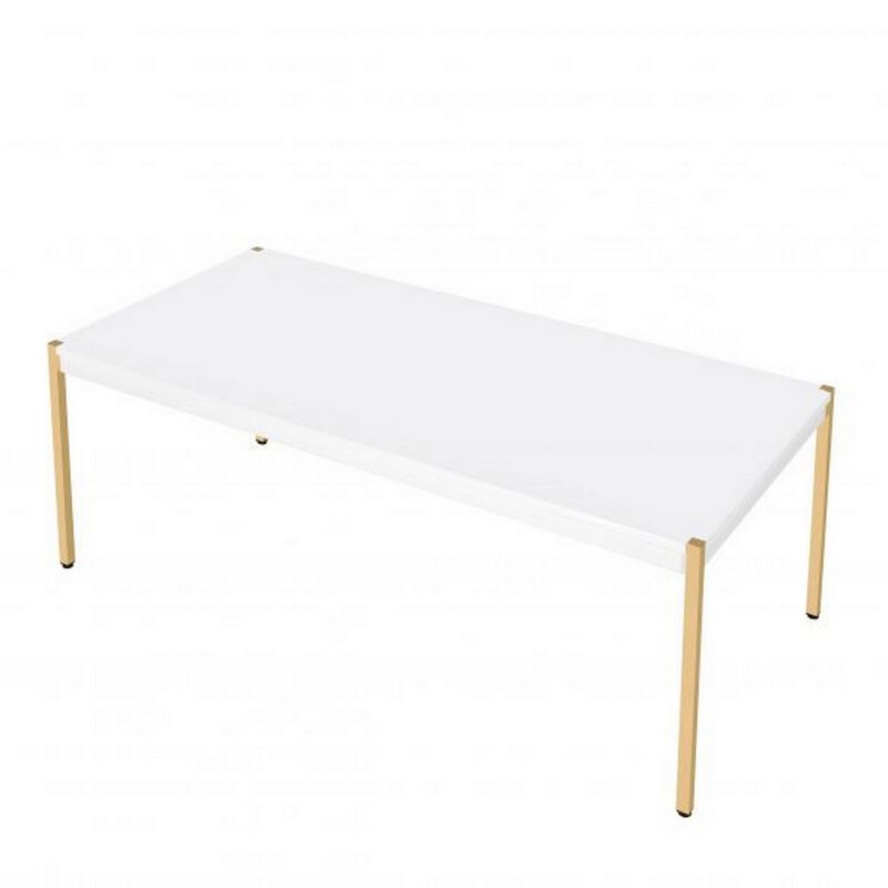 Coffee Table with Metal Tube Legs, White and Gold-Benzara