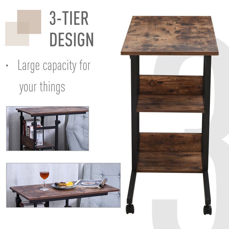 Versatile Side Table: 3-Tier C-Shaped Mobile Nightstand with Casters