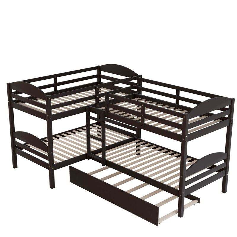 Twin L-Shaped Bunk Bed With Trundle
